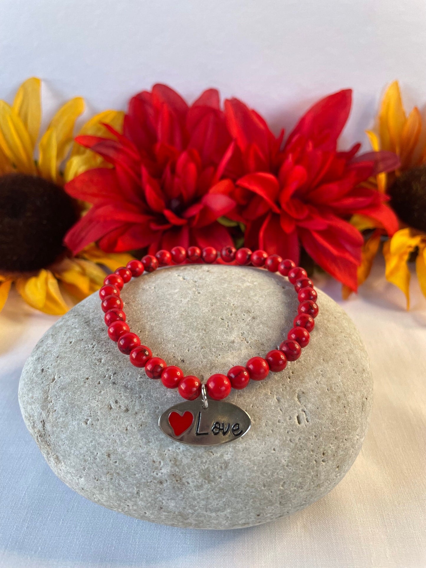 Red Bamboo Coral w/Love Charm, Healing Bracelet.