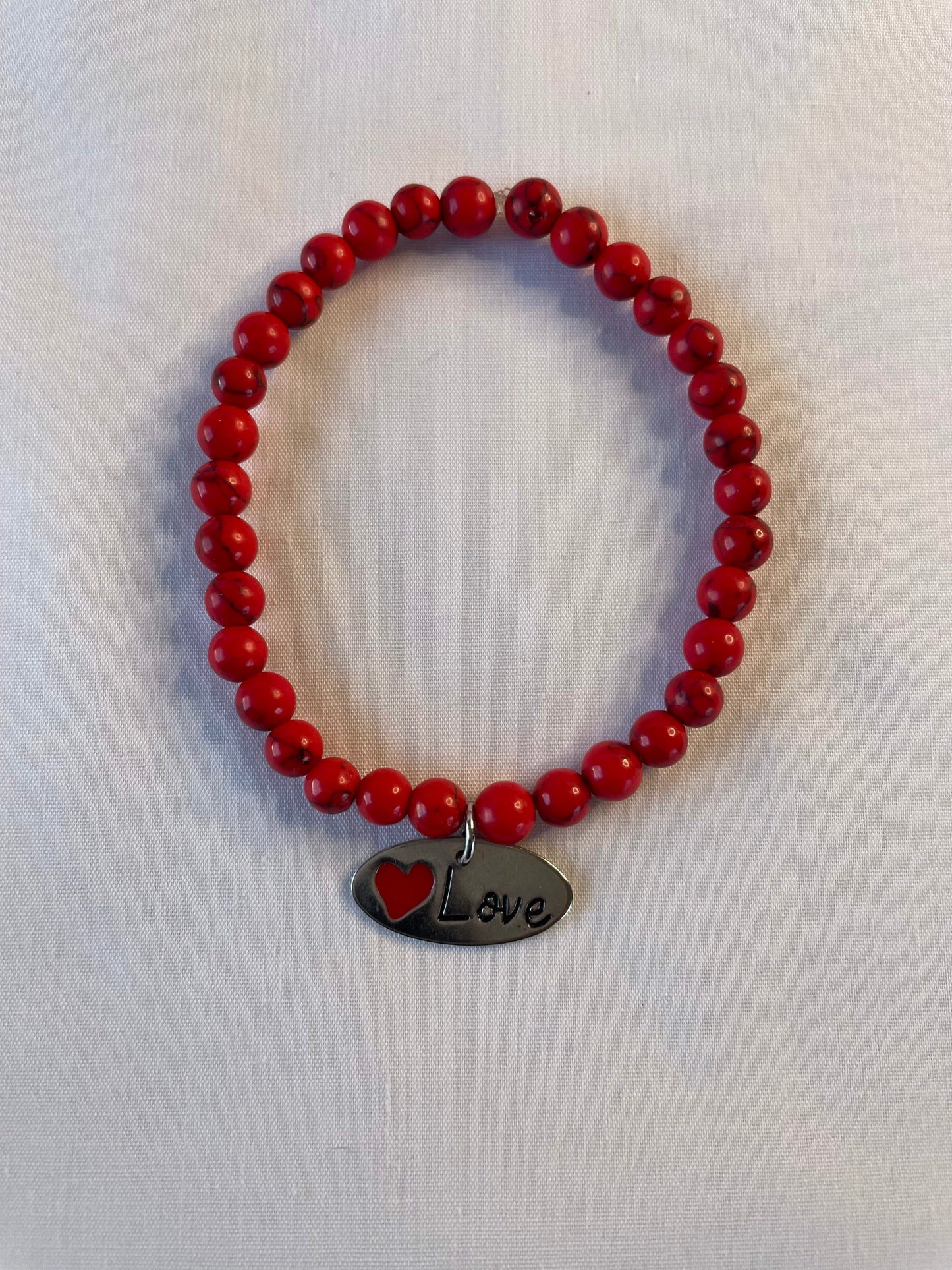 Red Bamboo Coral w/Love Charm, Healing Bracelet.