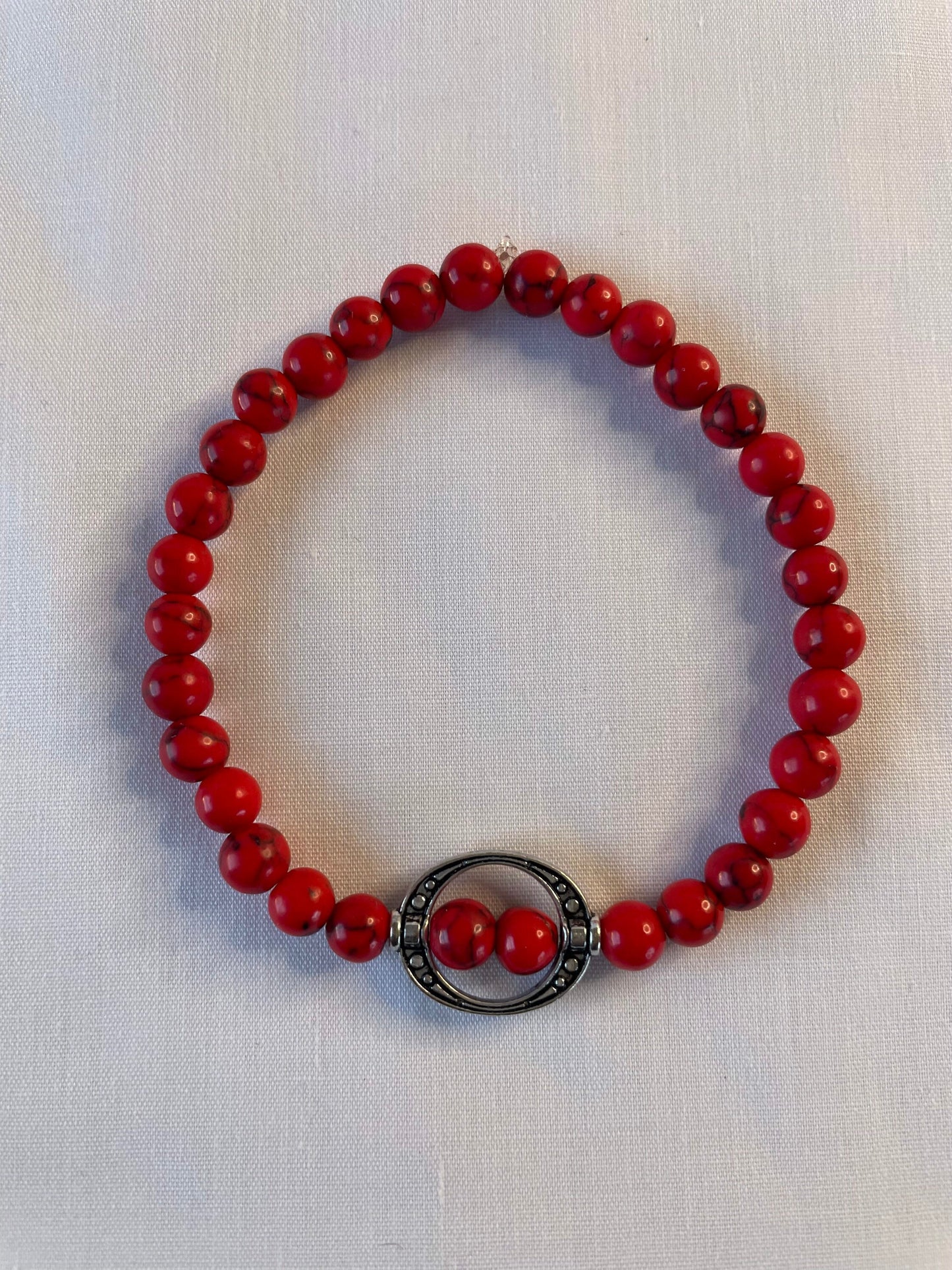 Red Bamboo Coral Stones w/Silver Spacer, Healing Bracelet.