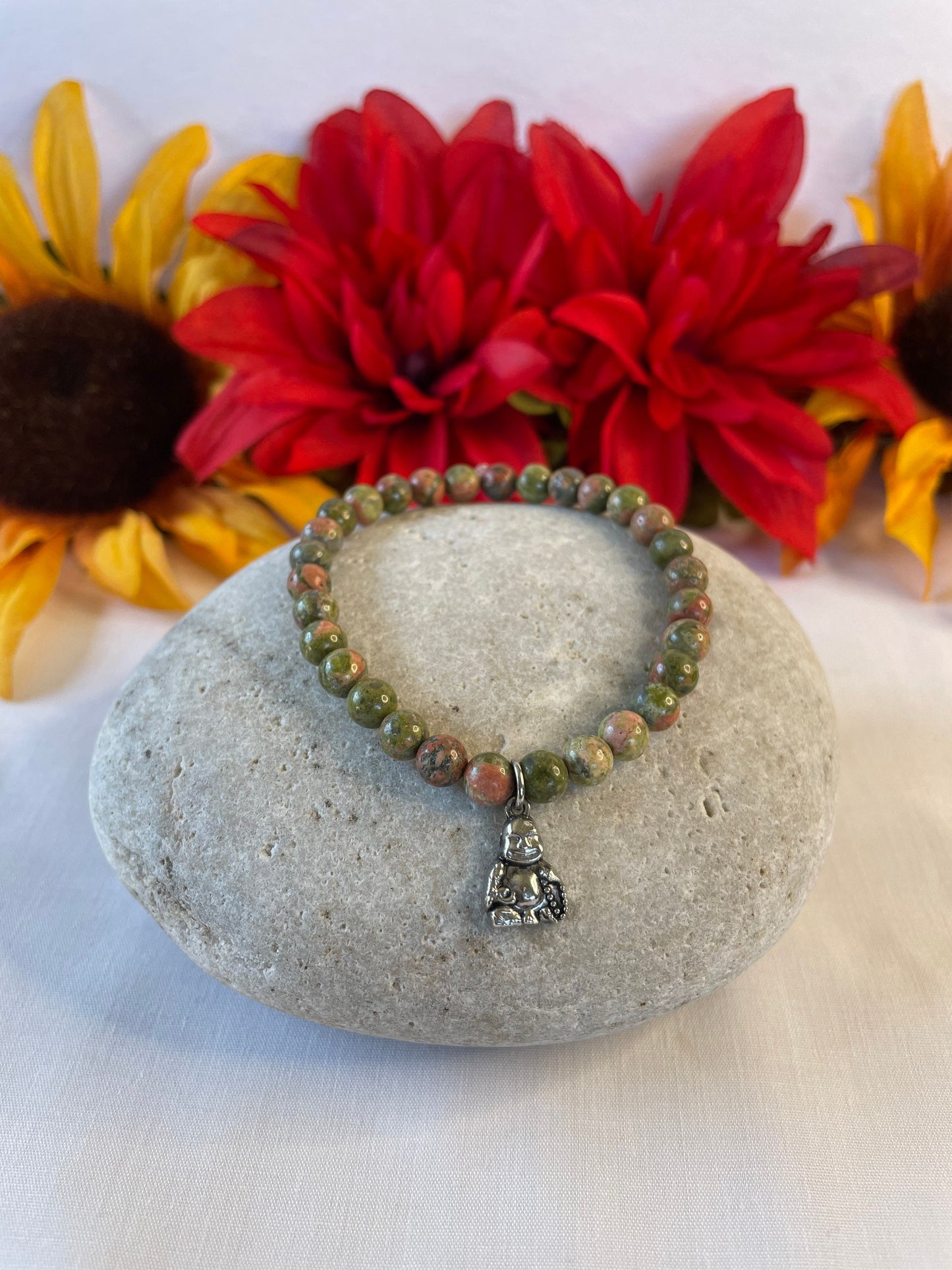 Green Unakite w/ Buddha, Healing Bracelet.