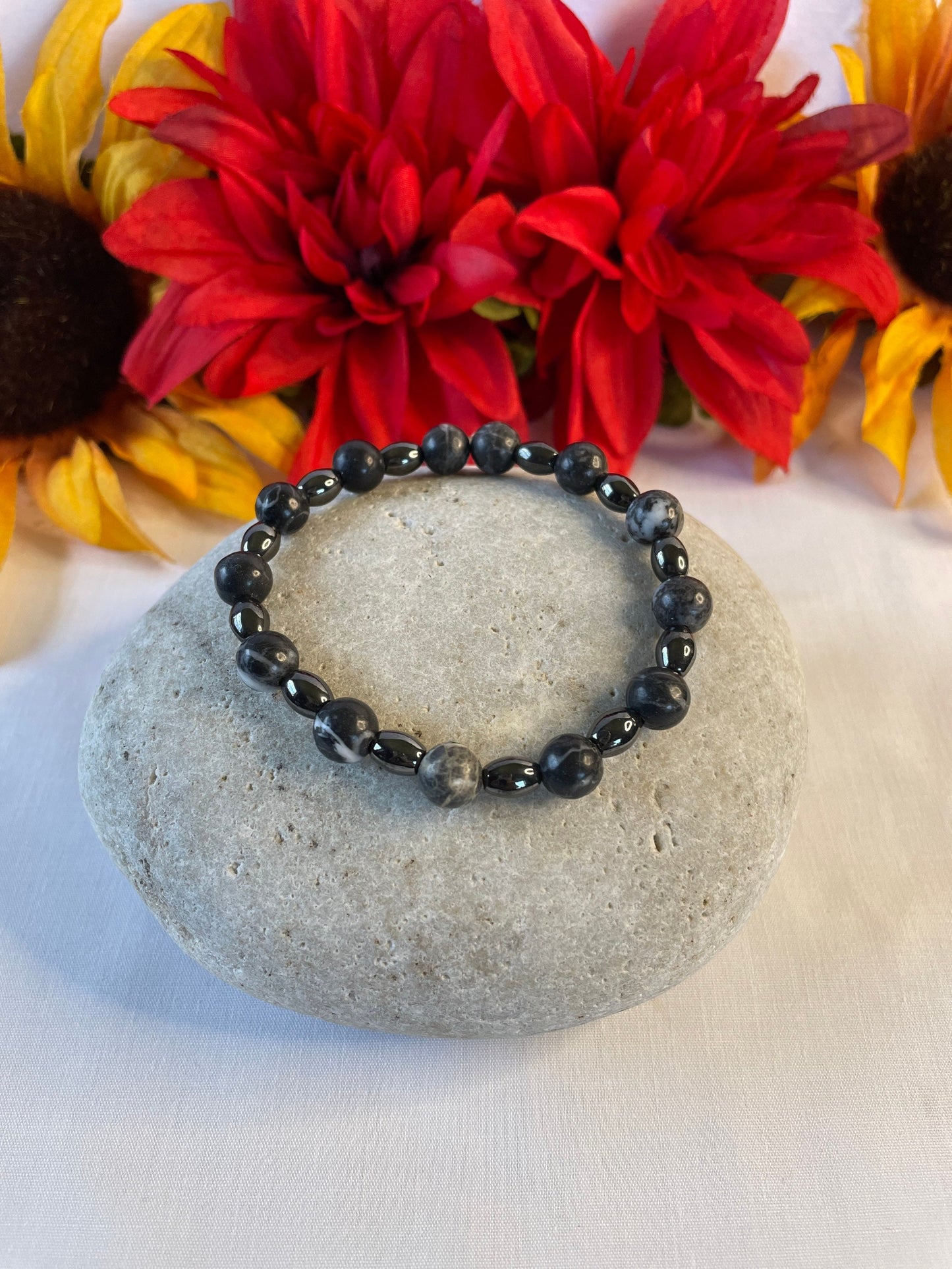 Zebra Stones w/Hematite, Healing Bracelet.