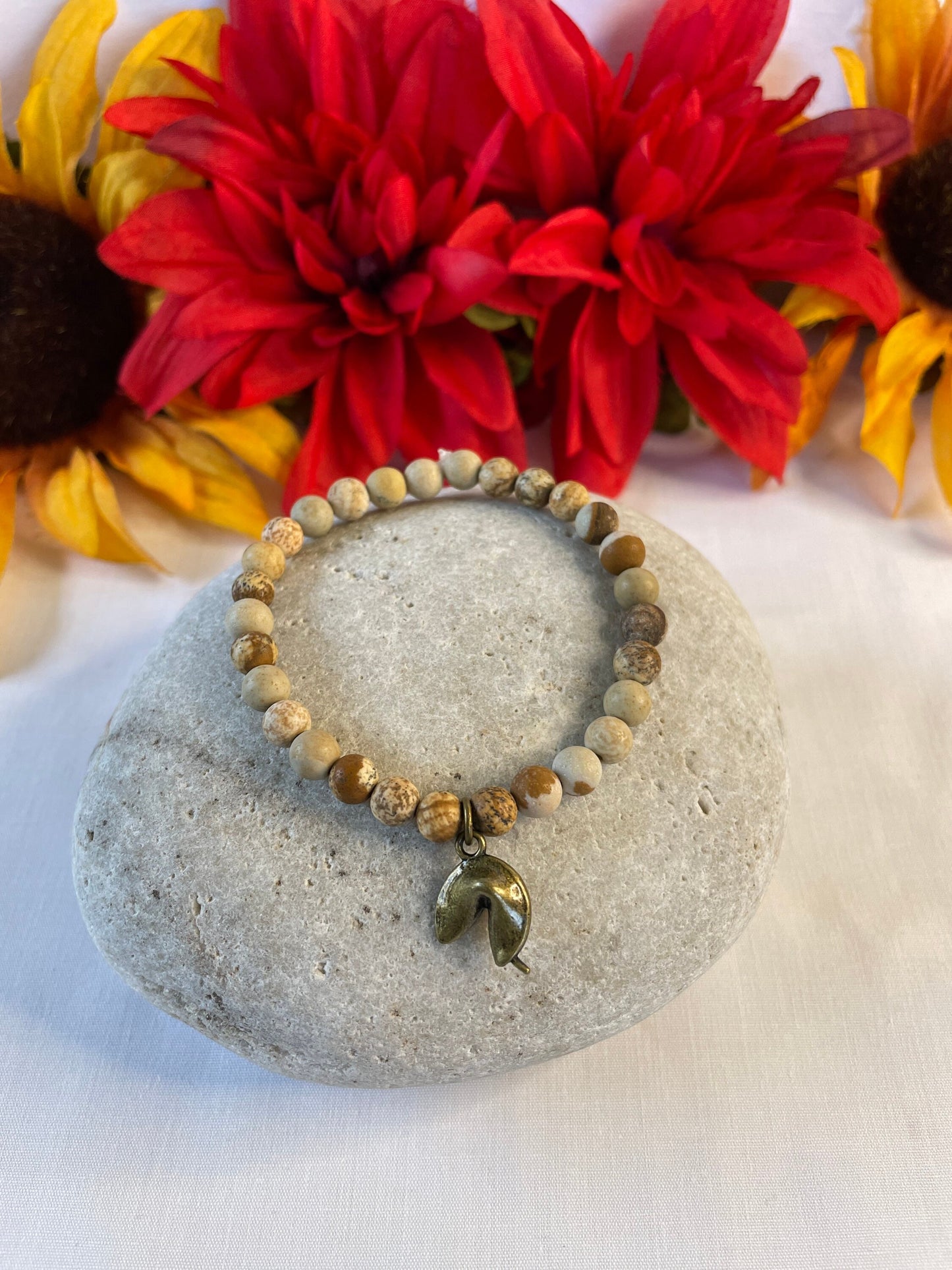 Jasper Beige w/Fortune Stone,2  Healing Bracelet.