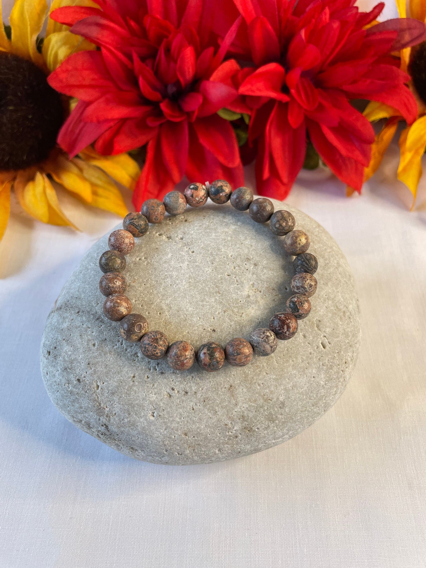 Jasper Leopard Dark Stone, Healing Bracelet.