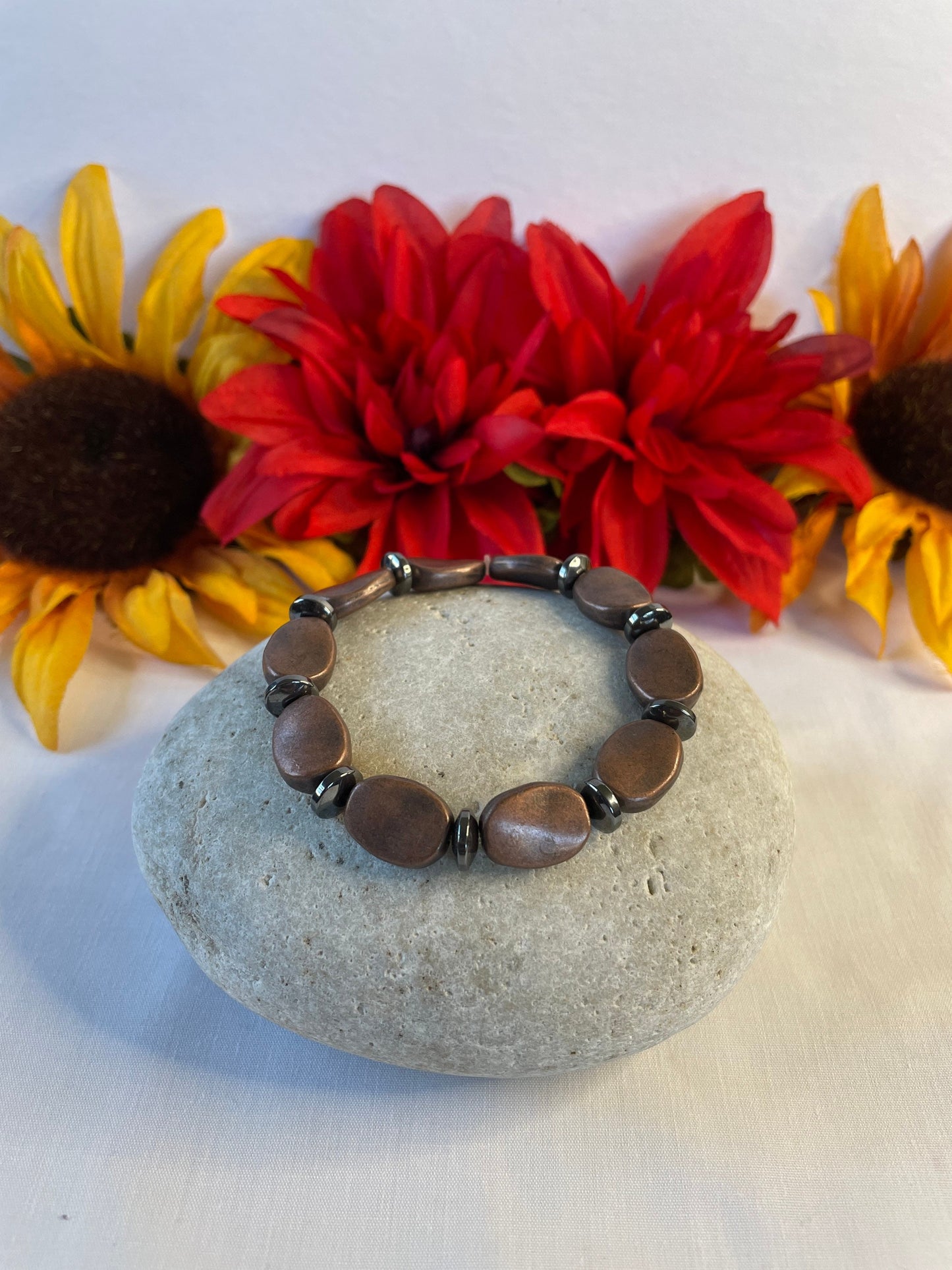 Copper Plated Oval Stones w/ Hematite, Healing Bracelet.