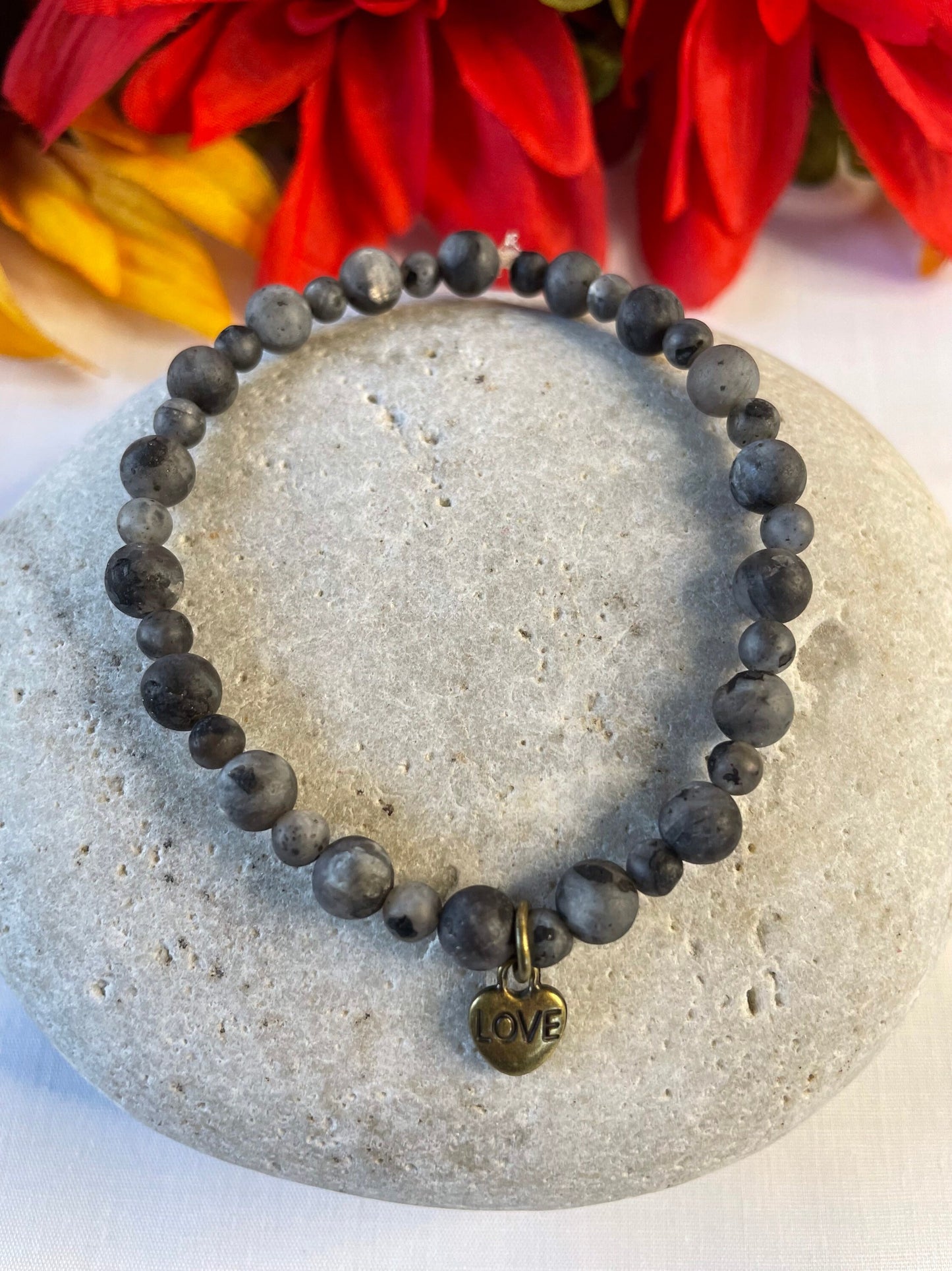 Labradorite Stones w/Love Charm, Healing Bracelet.