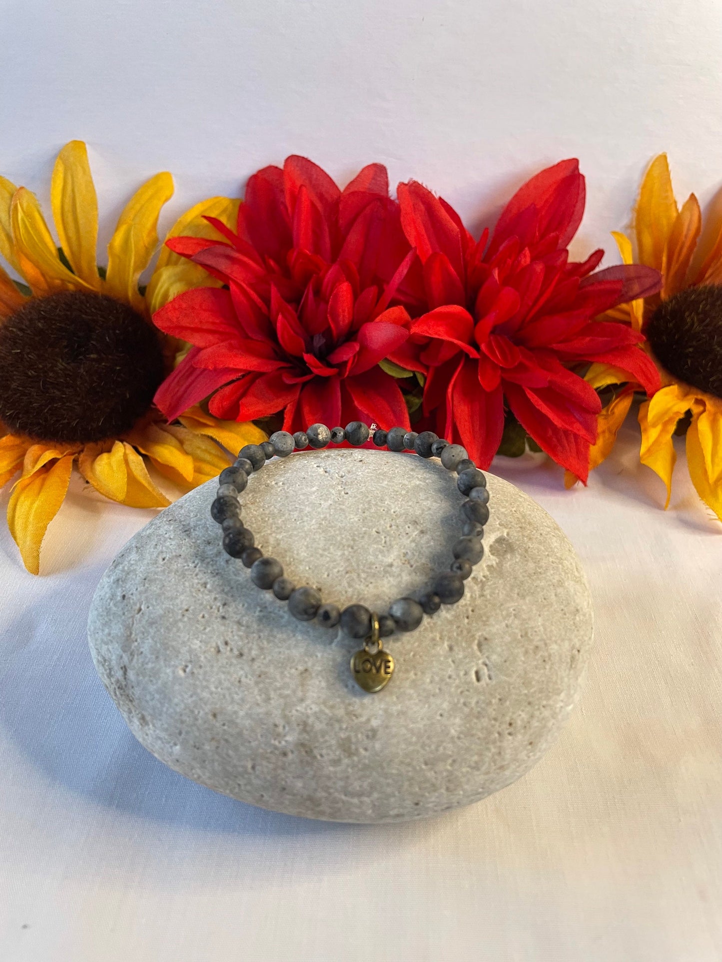 Labradorite Stones w/Love Charm, Healing Bracelet.