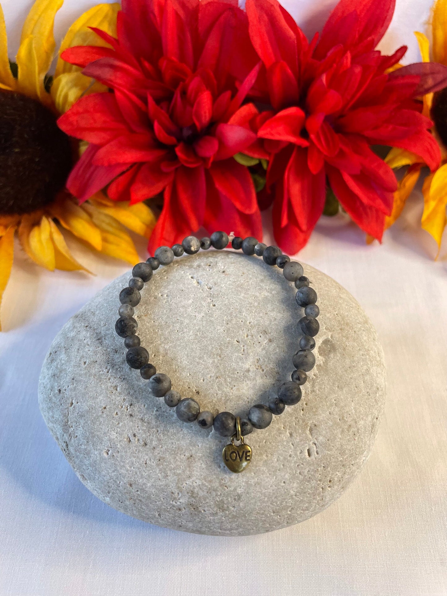 Labradorite Stones w/Love Charm, Healing Bracelet.