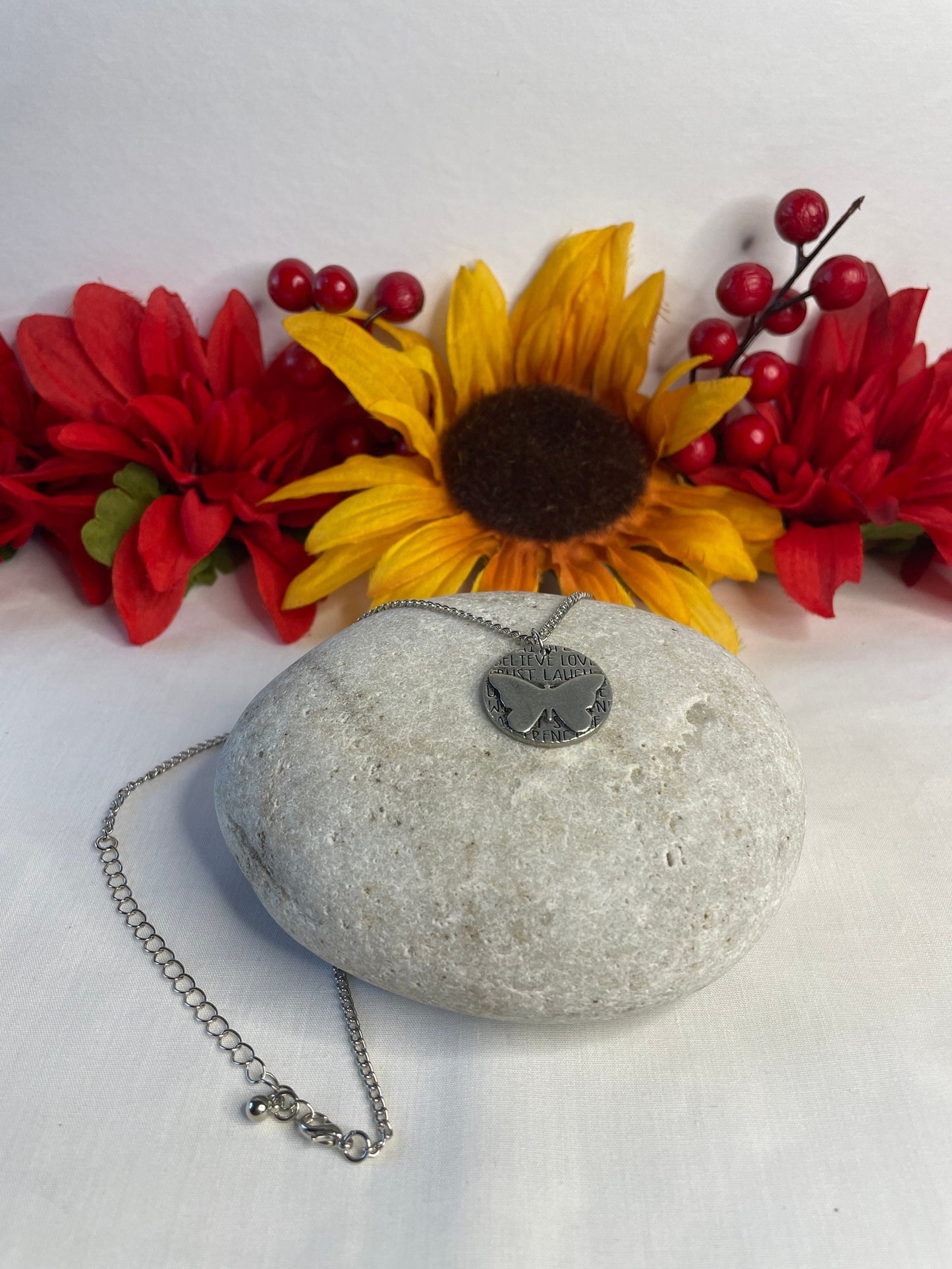 Butterfly, Silver Metal Necklace.