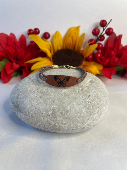 Butterfly, Leather, Brown Hemp Corded Inspirational Bracele