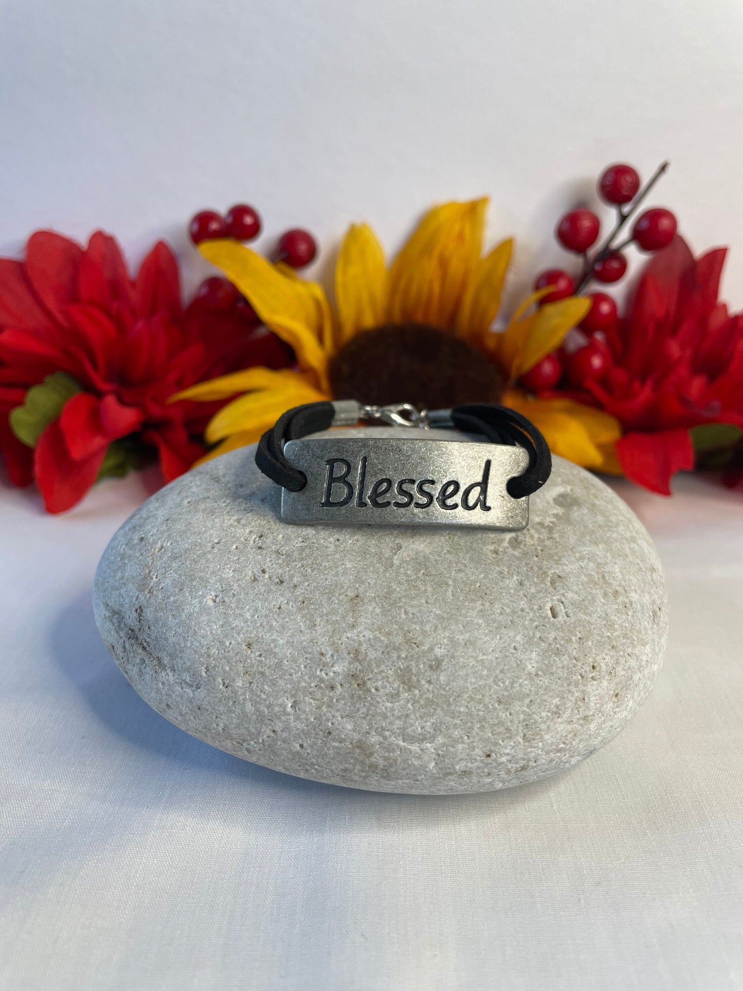 Blessed Bracelet, Black Suede Metal Inspirational Bracelet.