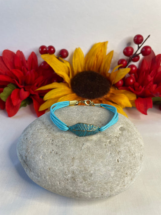 Leaf Turquoise, Turquoise Hemp Metal Inspirational Bracelet.