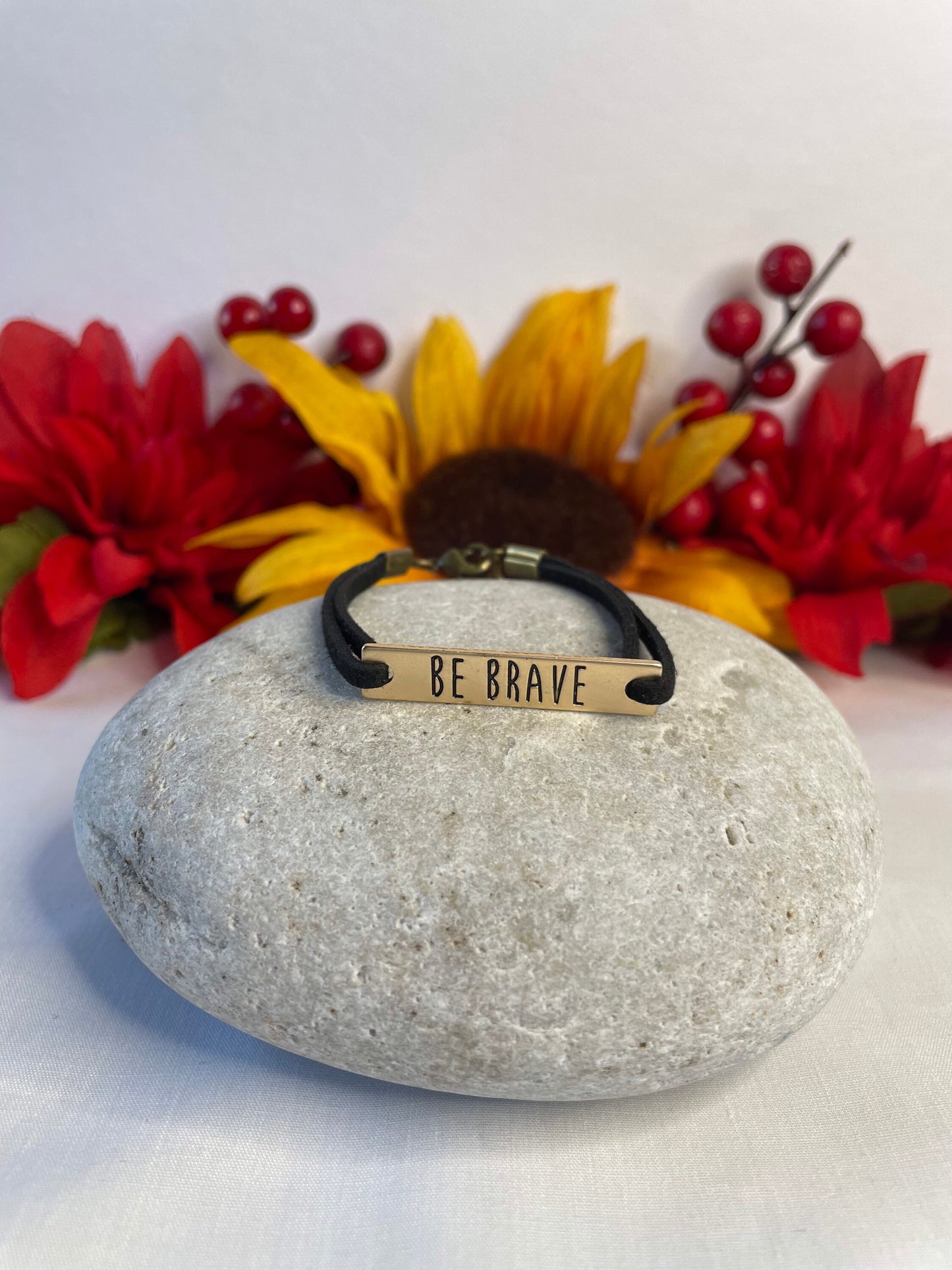 Be Brave, Antique Metal Black Suede Inspirational Quoted Bracelet