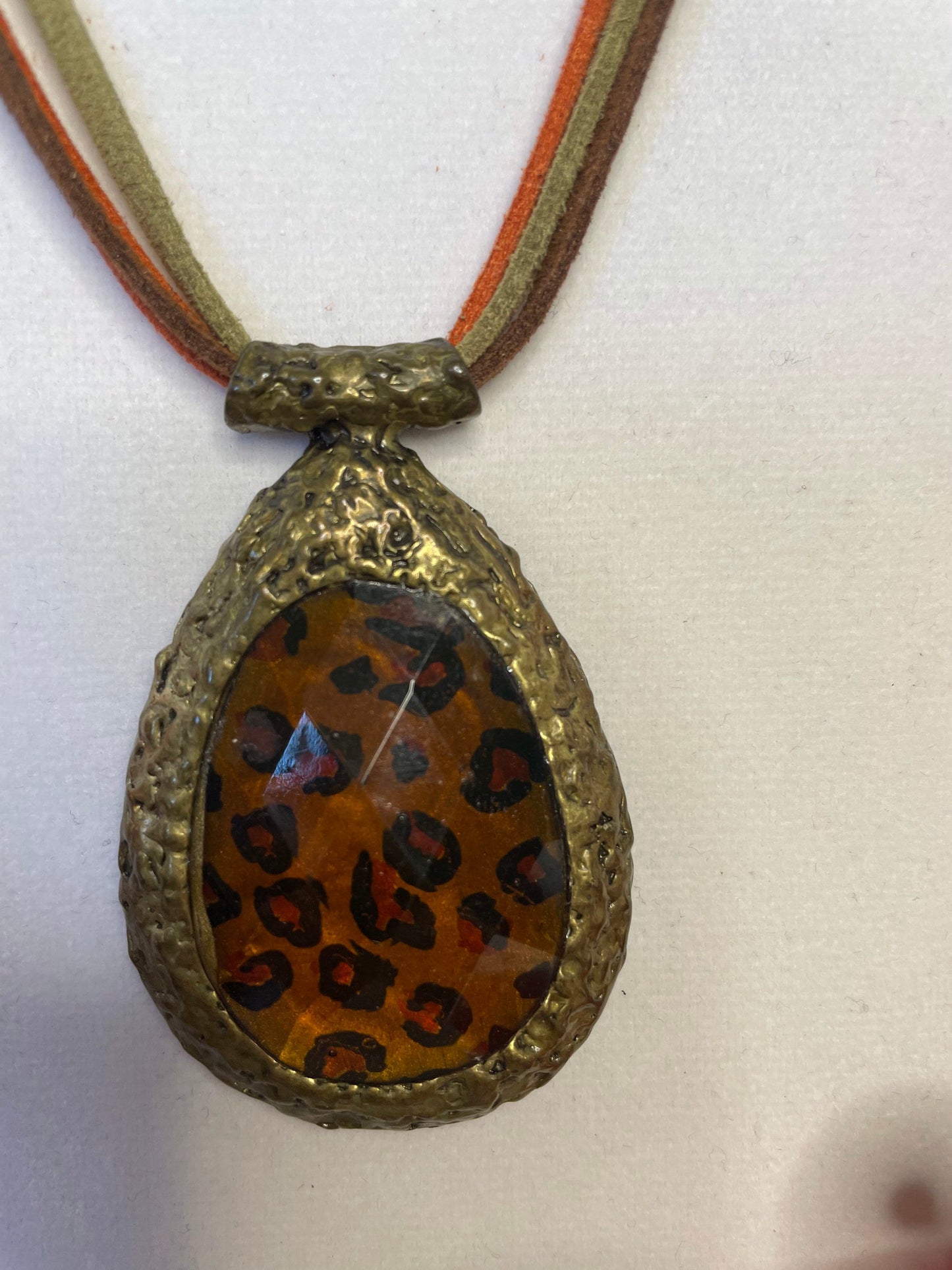 Leopard Printed Necklace w/multi Suede Corded.