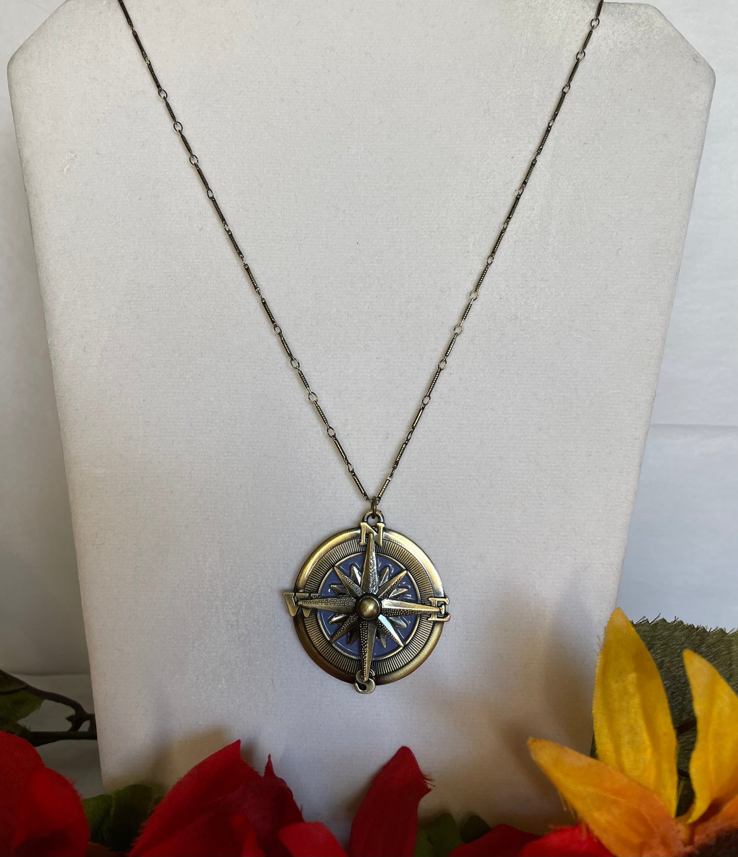 Compass,  Antique Brass Necklace.