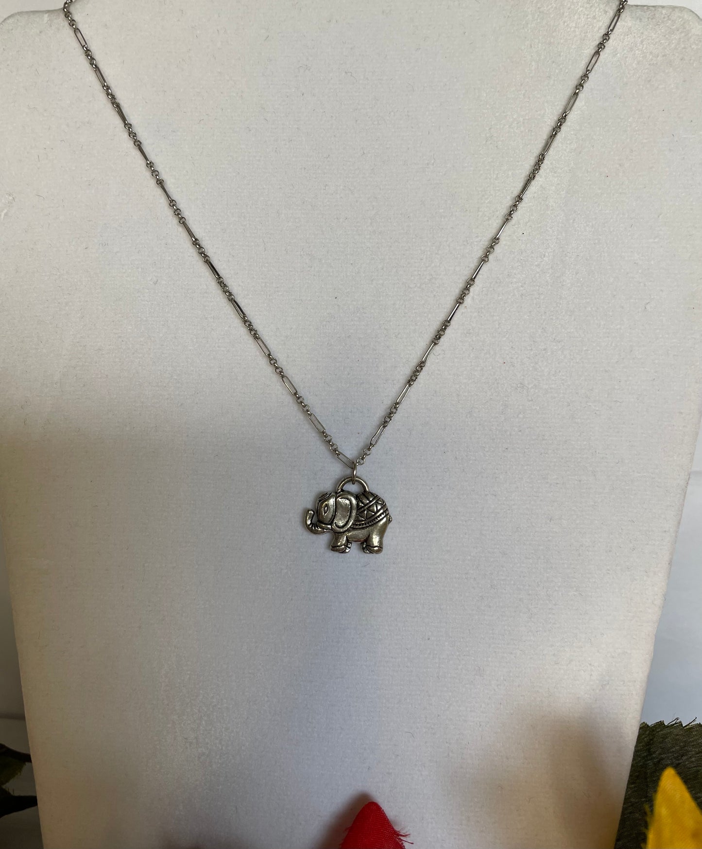 Elephant, Silver Metal Necklace.