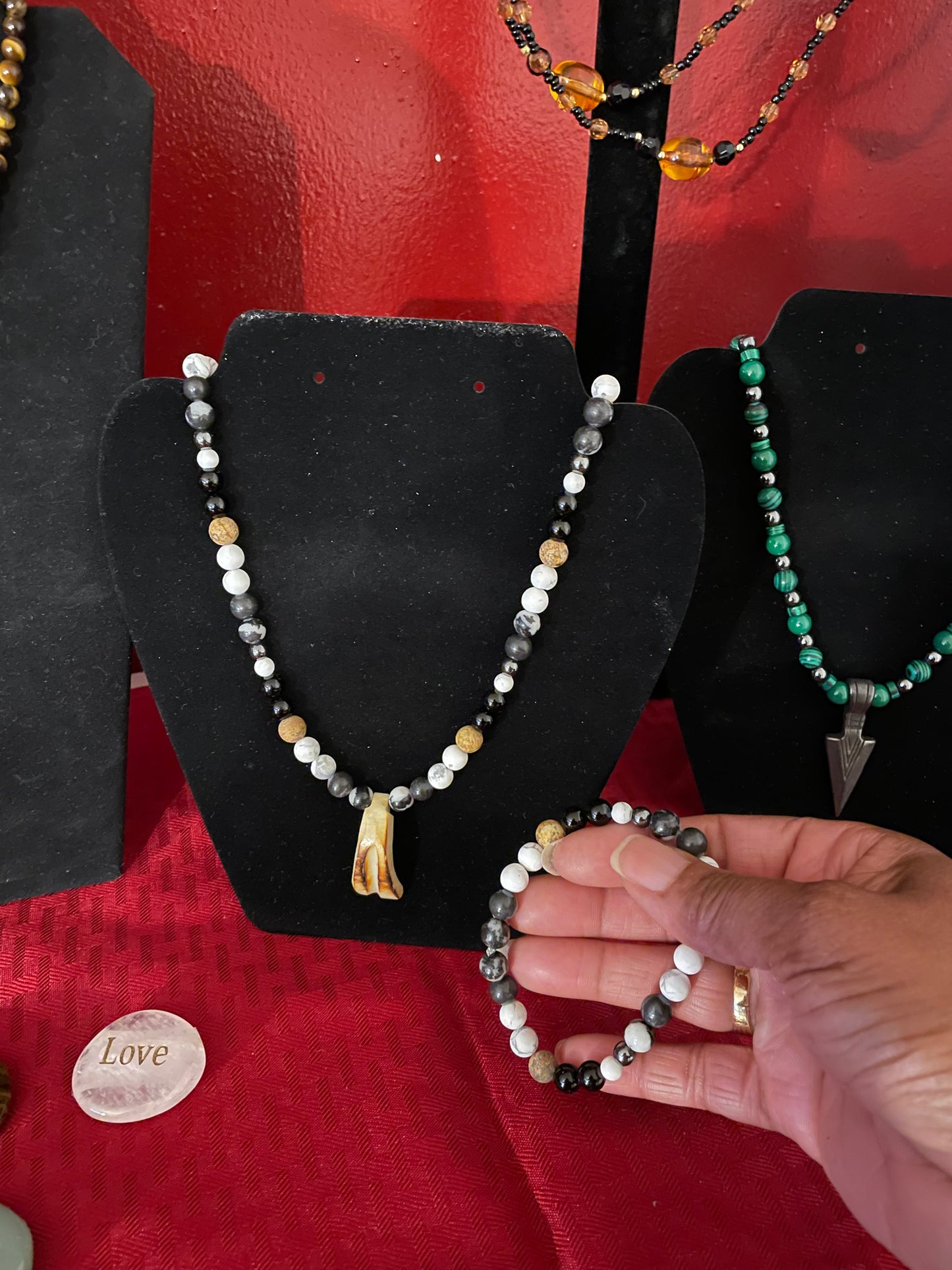 Zebra, White Stones, w/ Black & Beige Jasper Stones w/ Hematite spacer. Healing Jewelry.