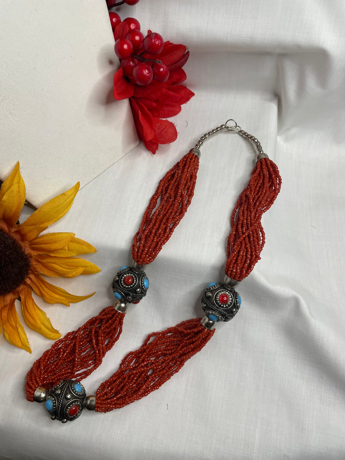 Red Beaded Necklace w/Chun Balls