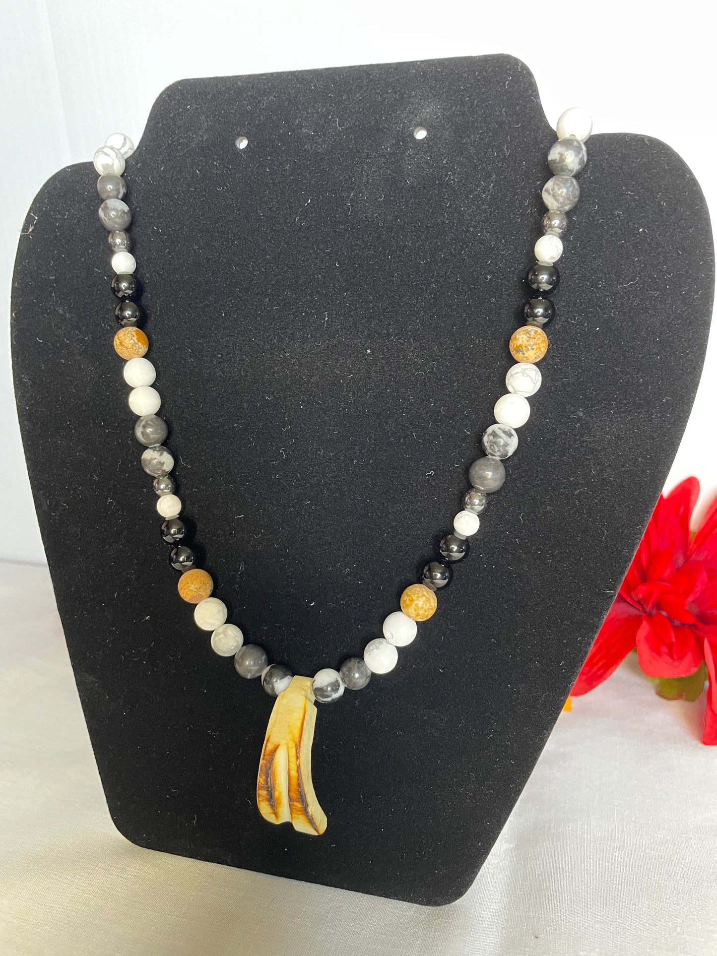 Zebra, White Stones, w/ Black & Beige Jasper Stones w/ Hematite spacer. Healing Jewelry.