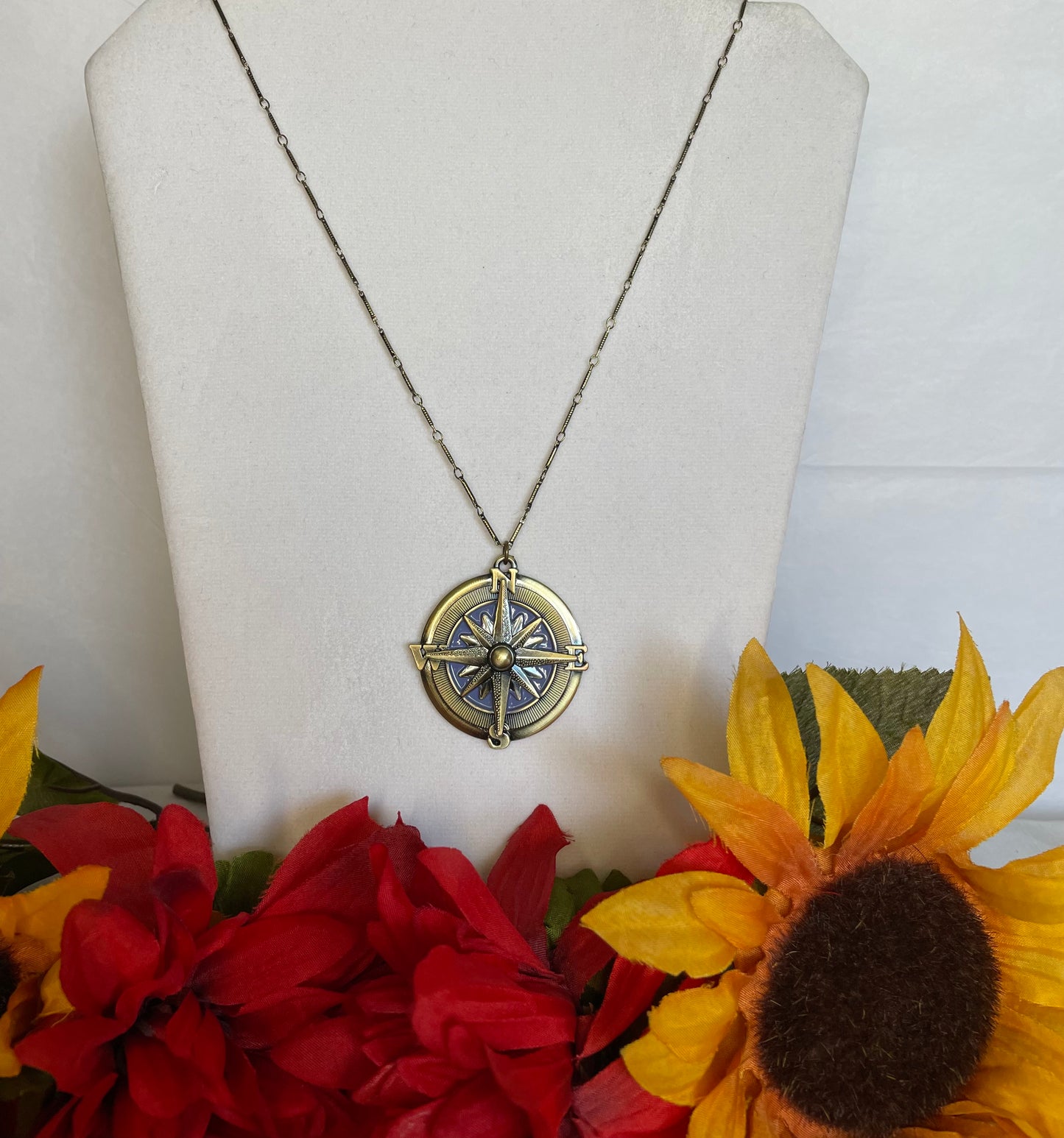 Compass,  Antique Brass Necklace.