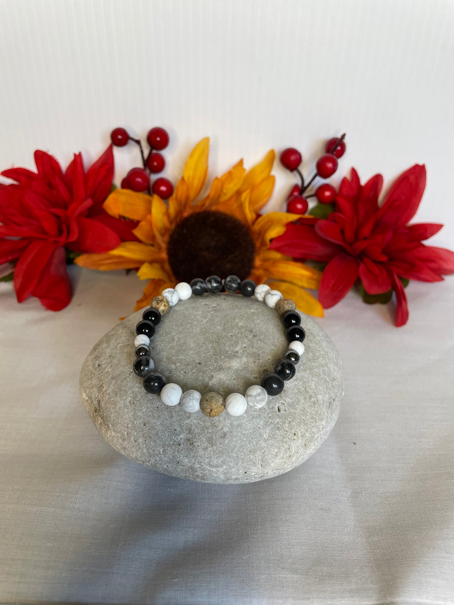 Zebra, White Stones, w/ Black & Beige Jasper Stones w/ Hematite spacer. Healing Jewelry.