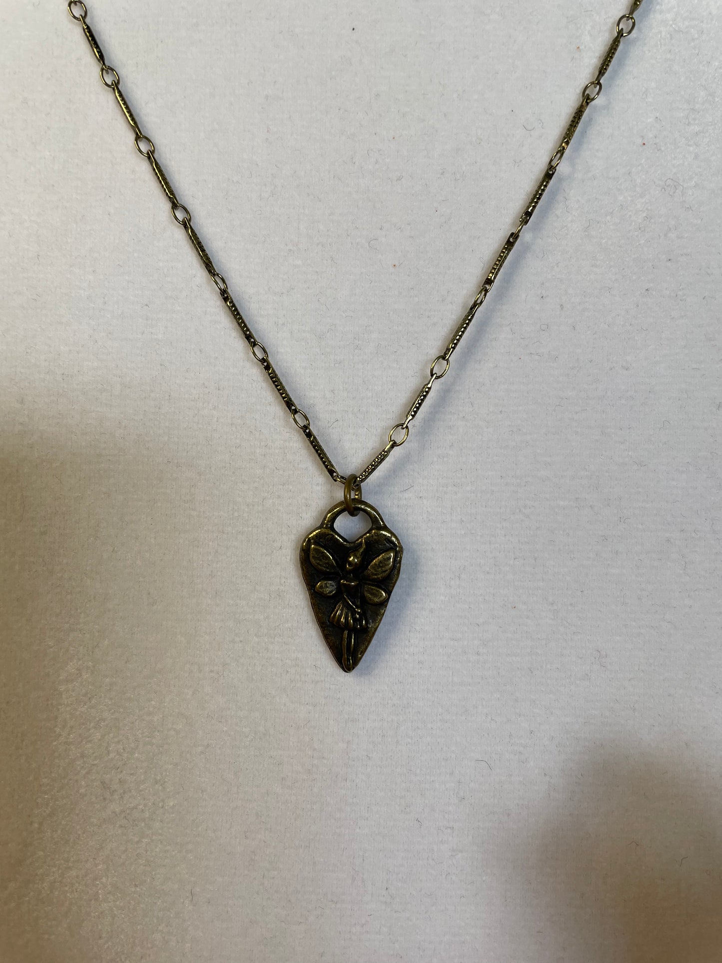 Fairy Heart, Antique Brass Necklace.