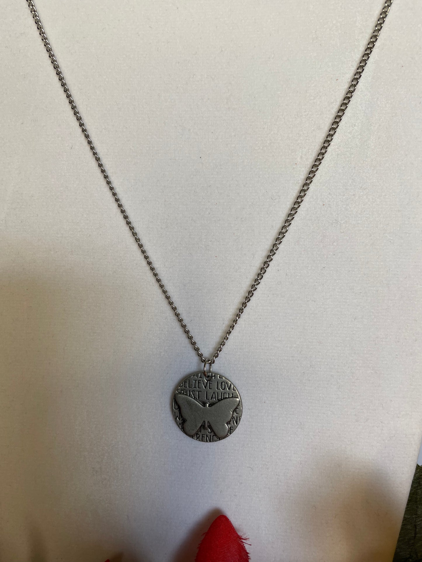 Butterfly, Silver Metal Necklace.