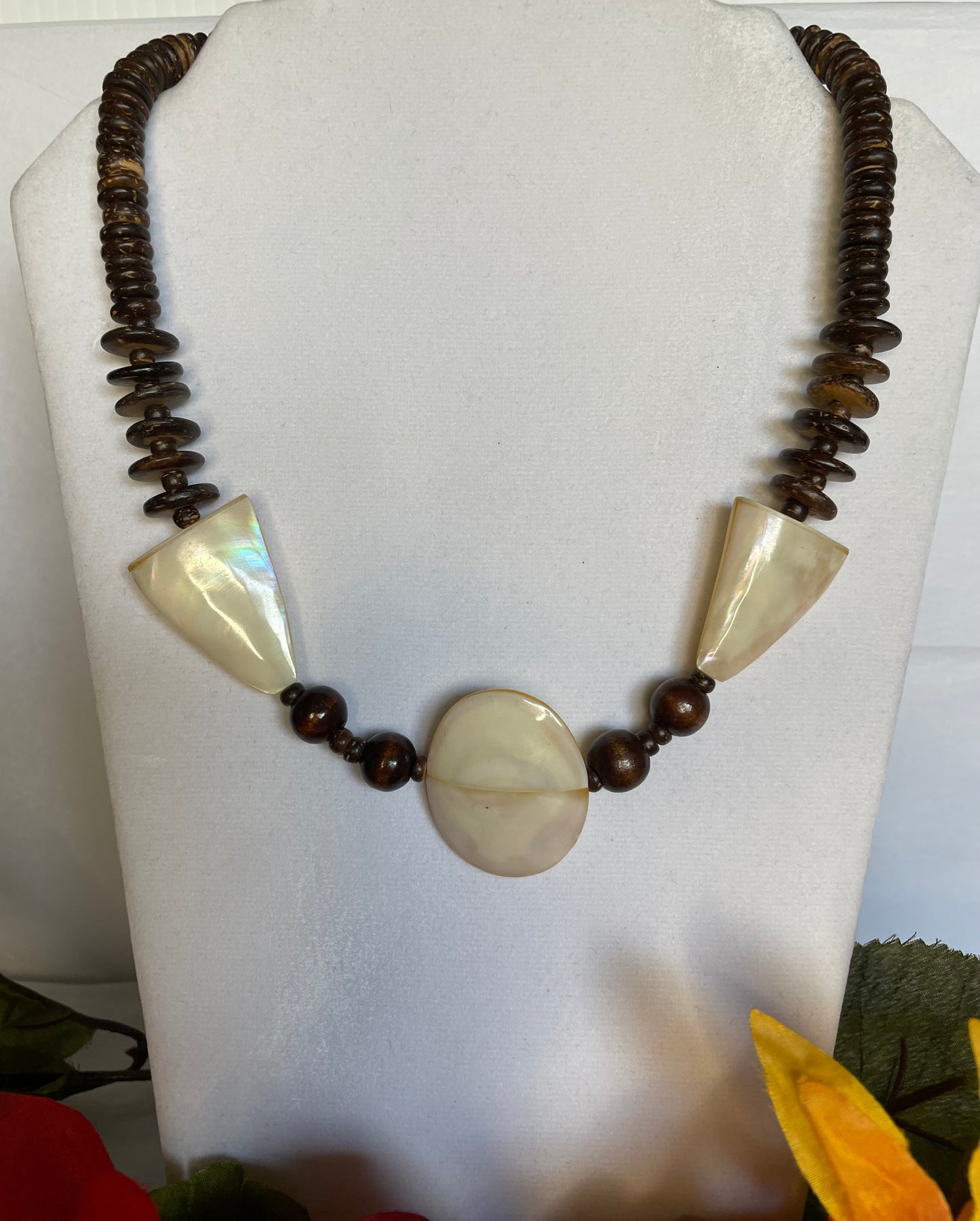 Brown Beaded Necklace w/Beige beads.