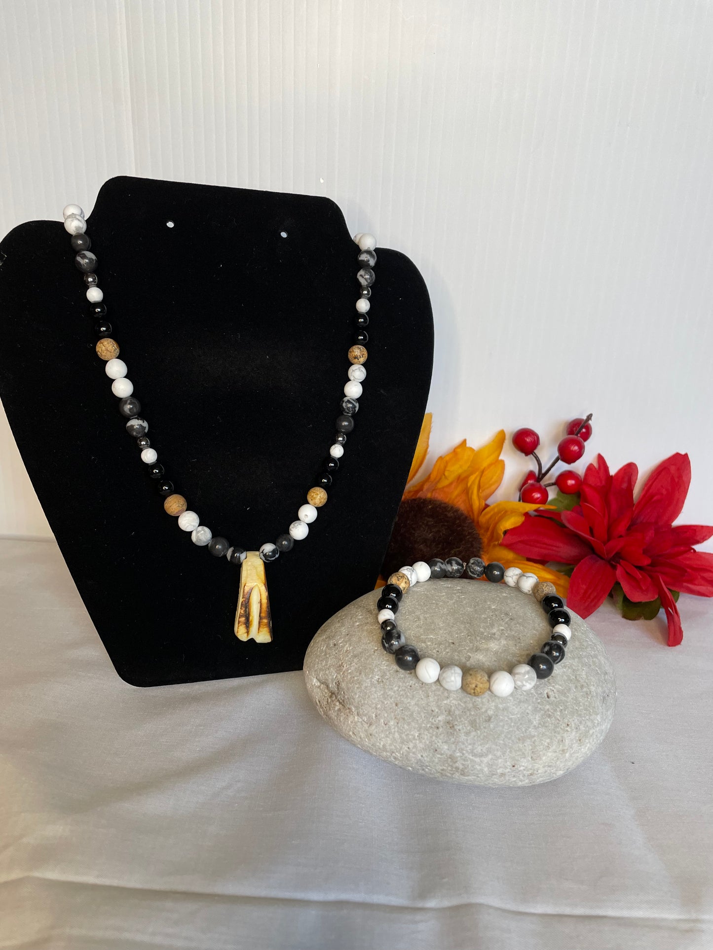 Zebra, White Stones, w/ Black & Beige Jasper Stones w/ Hematite spacer. Healing Jewelry.