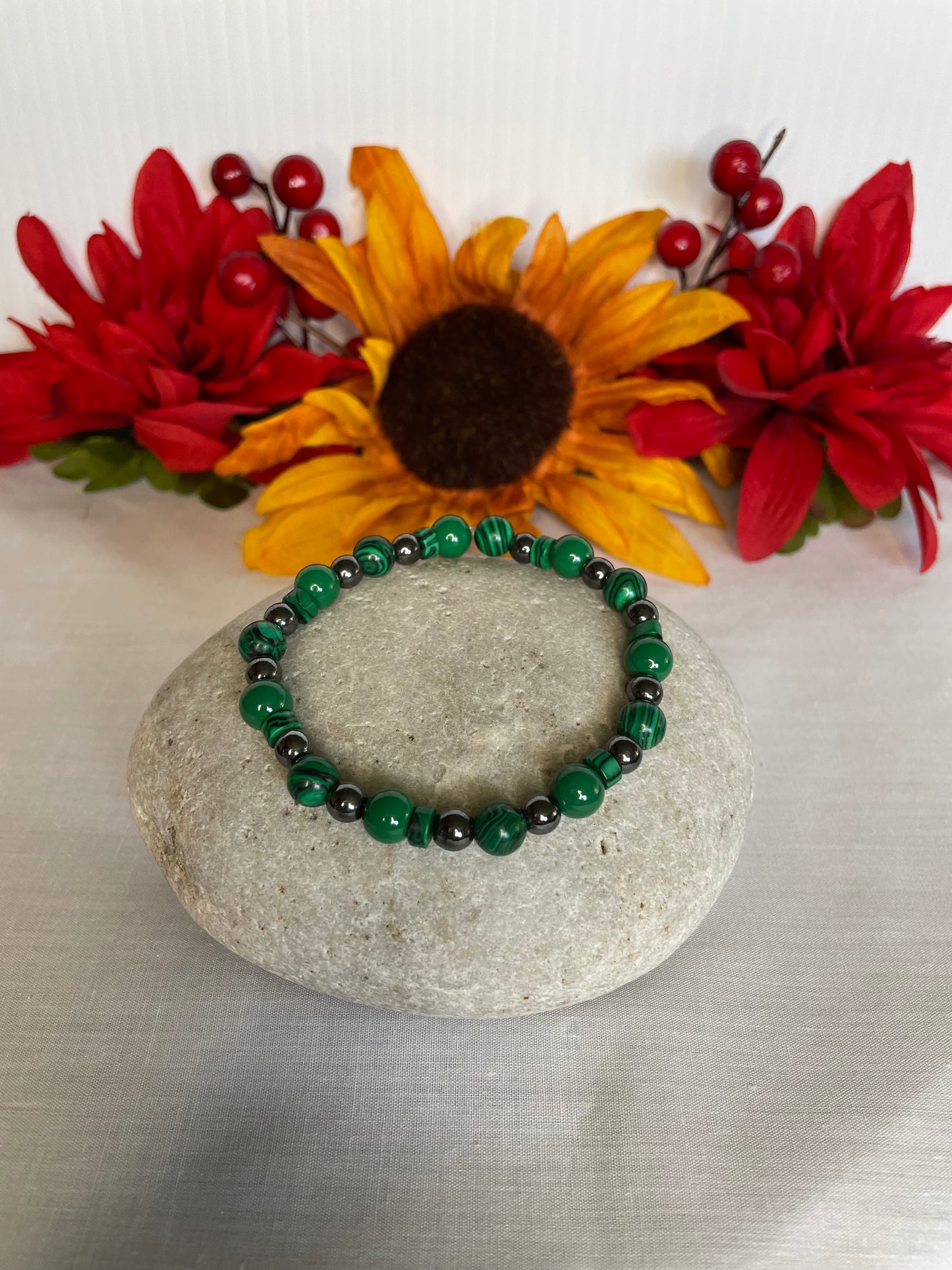 Green Malachite w/ Hematite Stones, w/ Warrior Spear. Healing Jewelry.