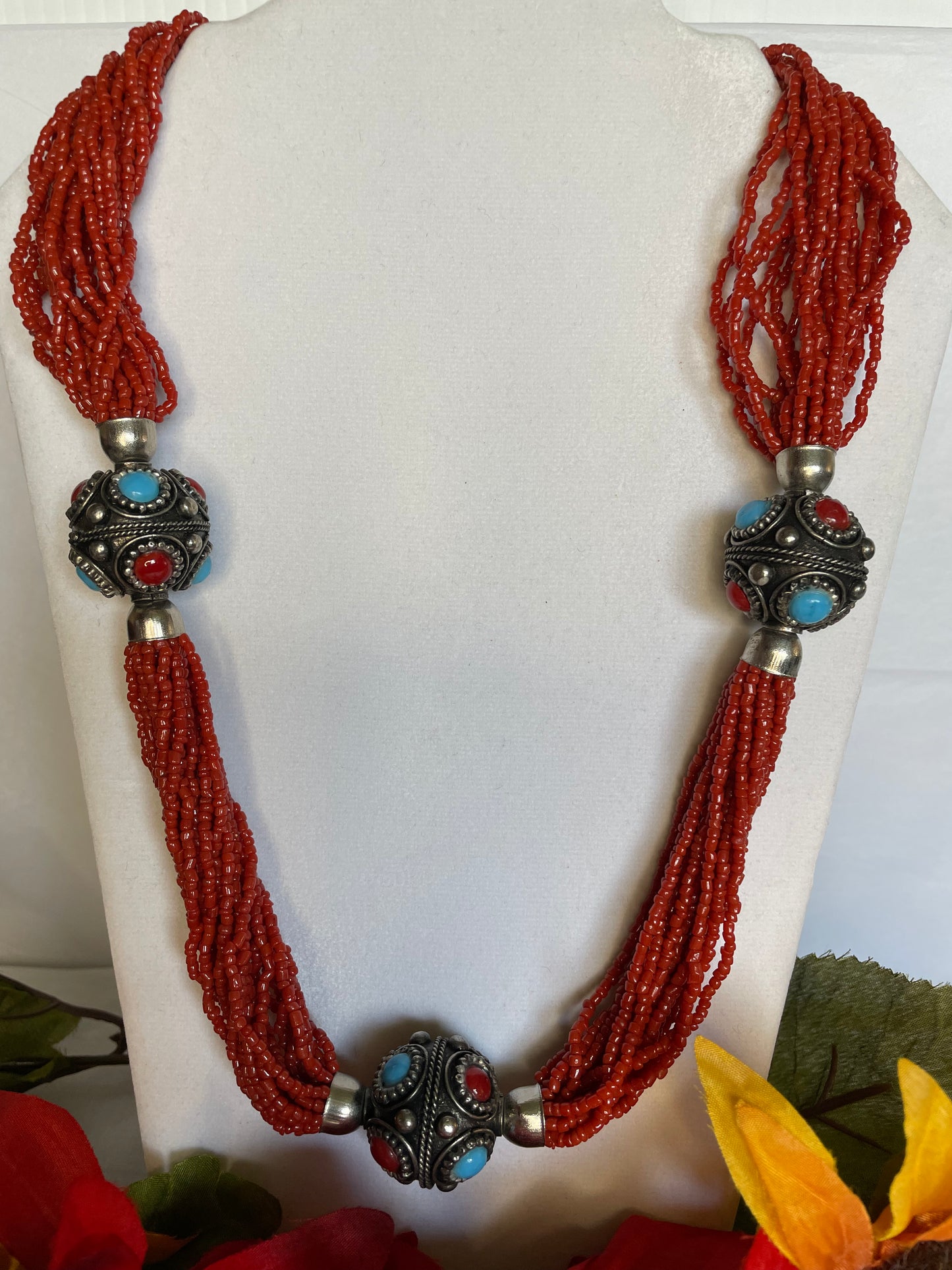 Red Beaded Necklace w/Chun Balls