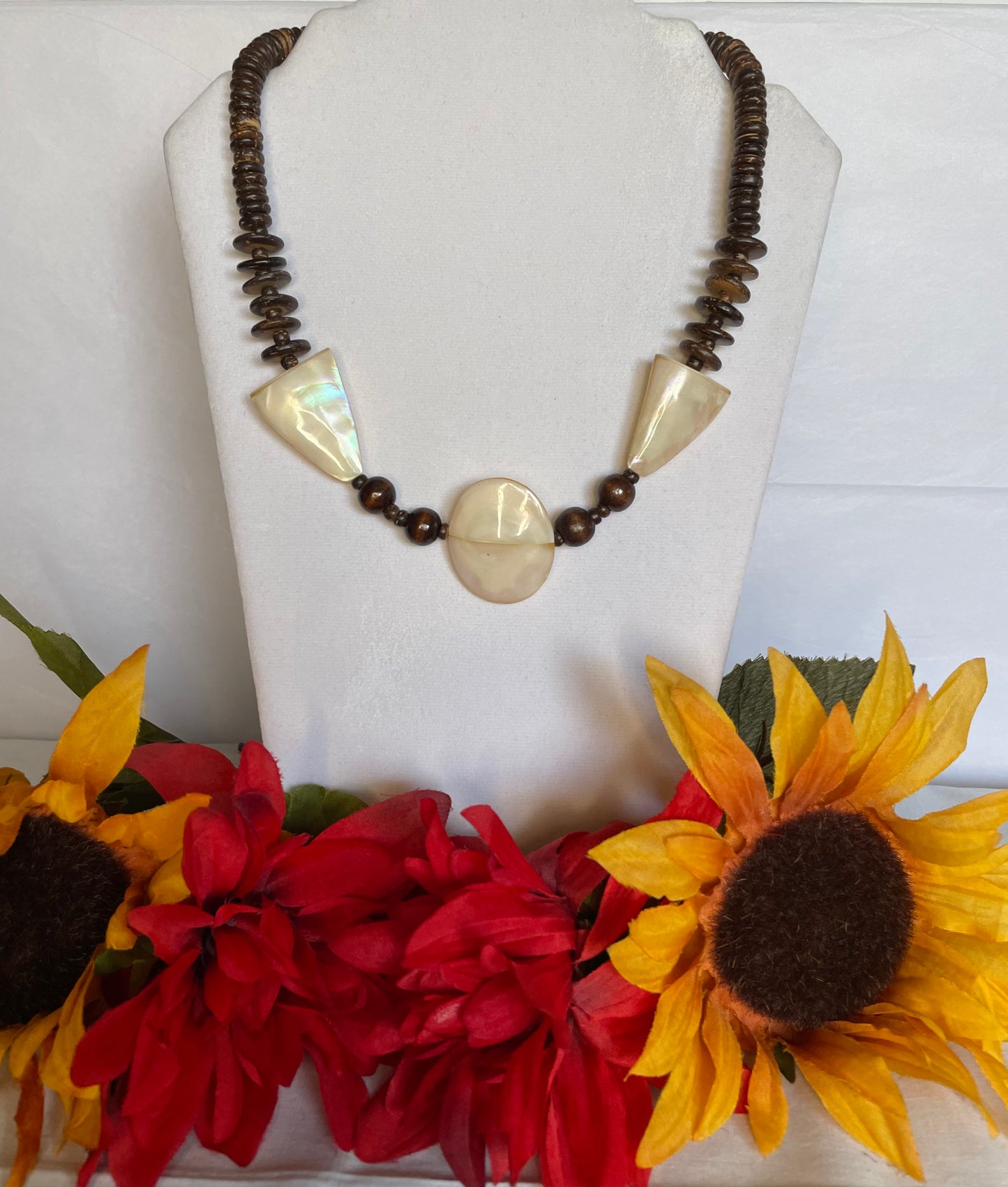 Brown Beaded Necklace w/Beige beads.