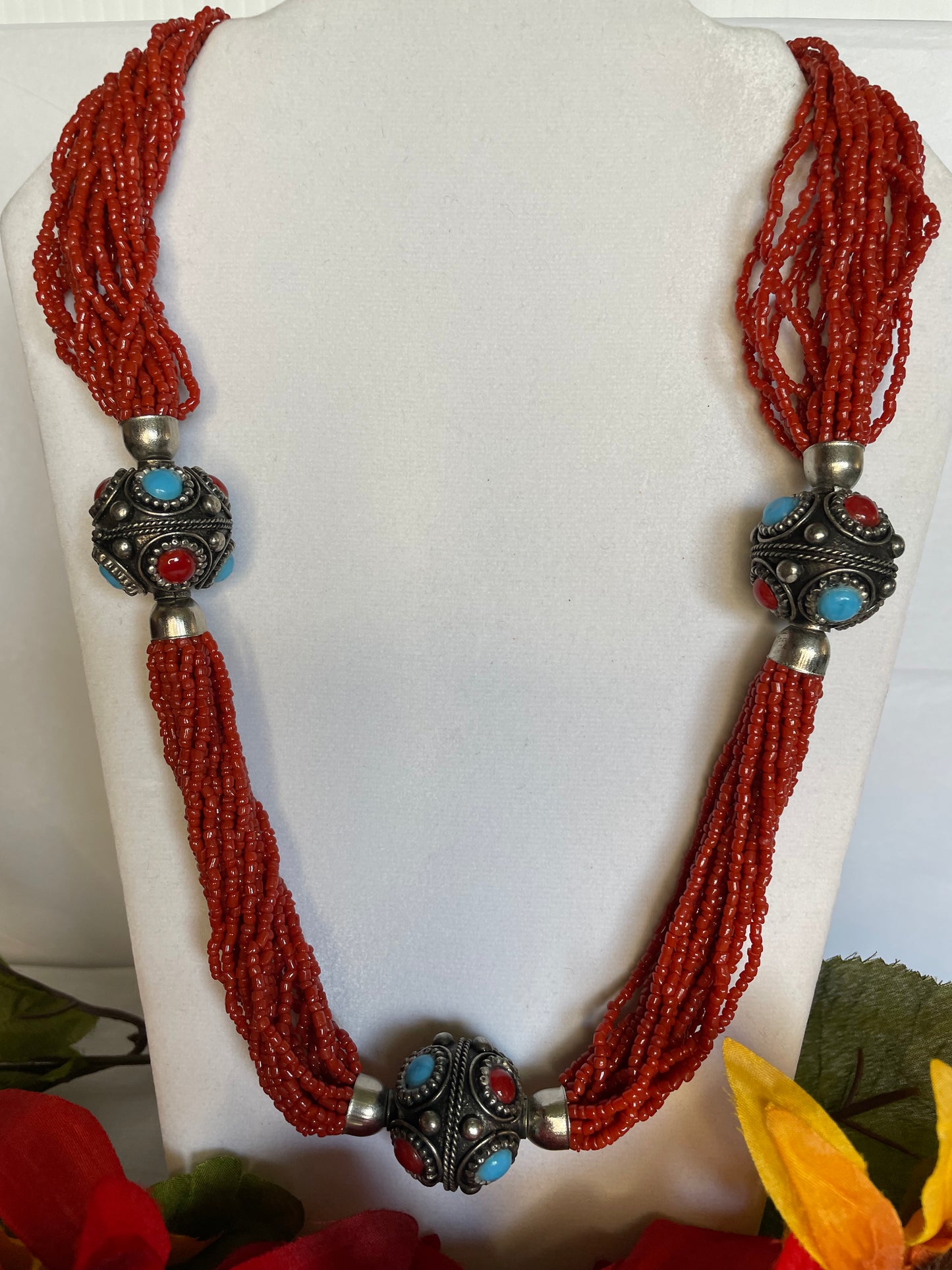 Red Beaded Necklace w/Chun Balls