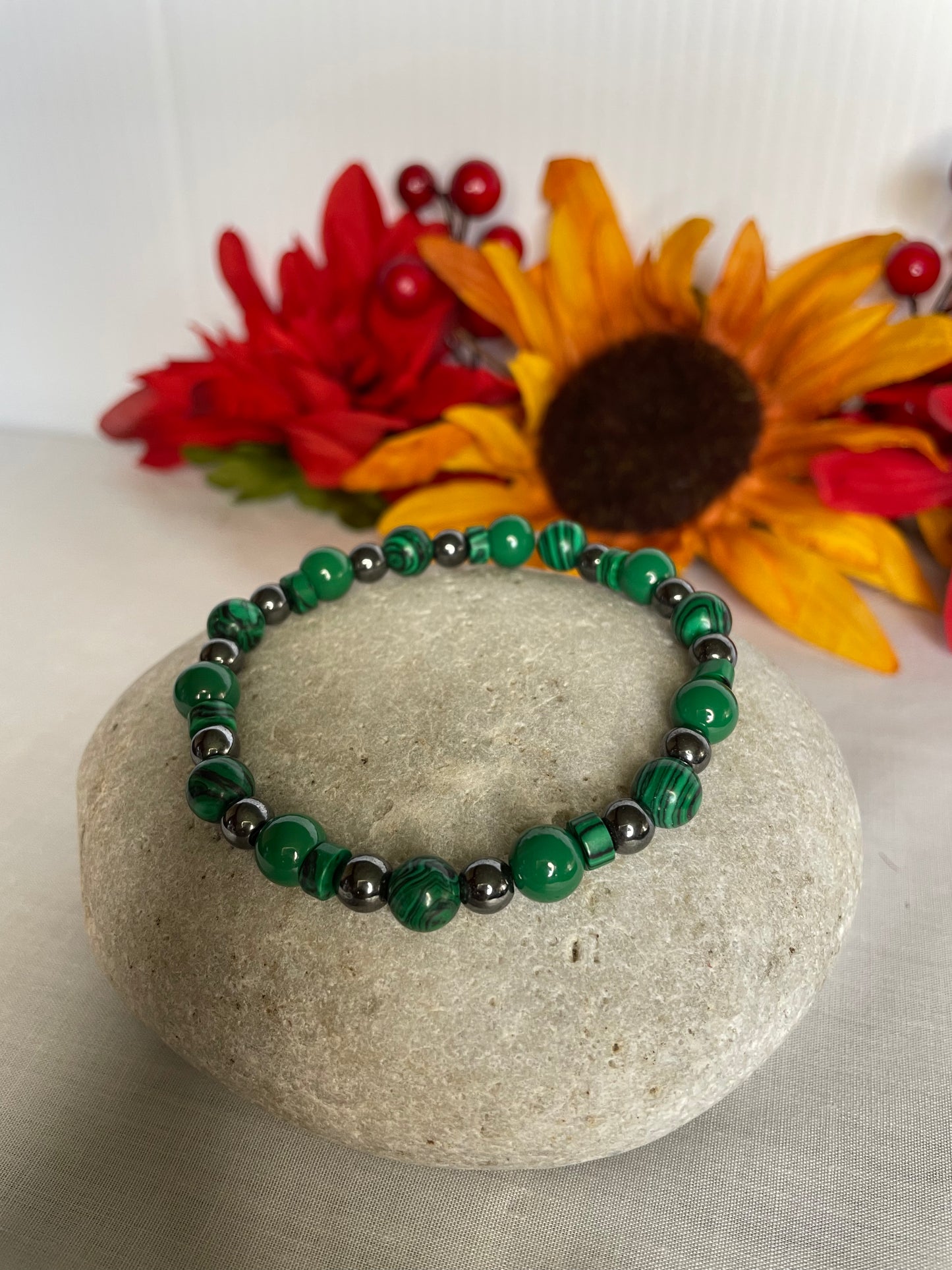 Green Malachite w/ Hematite Stones, w/ Warrior Spear. Healing Jewelry.