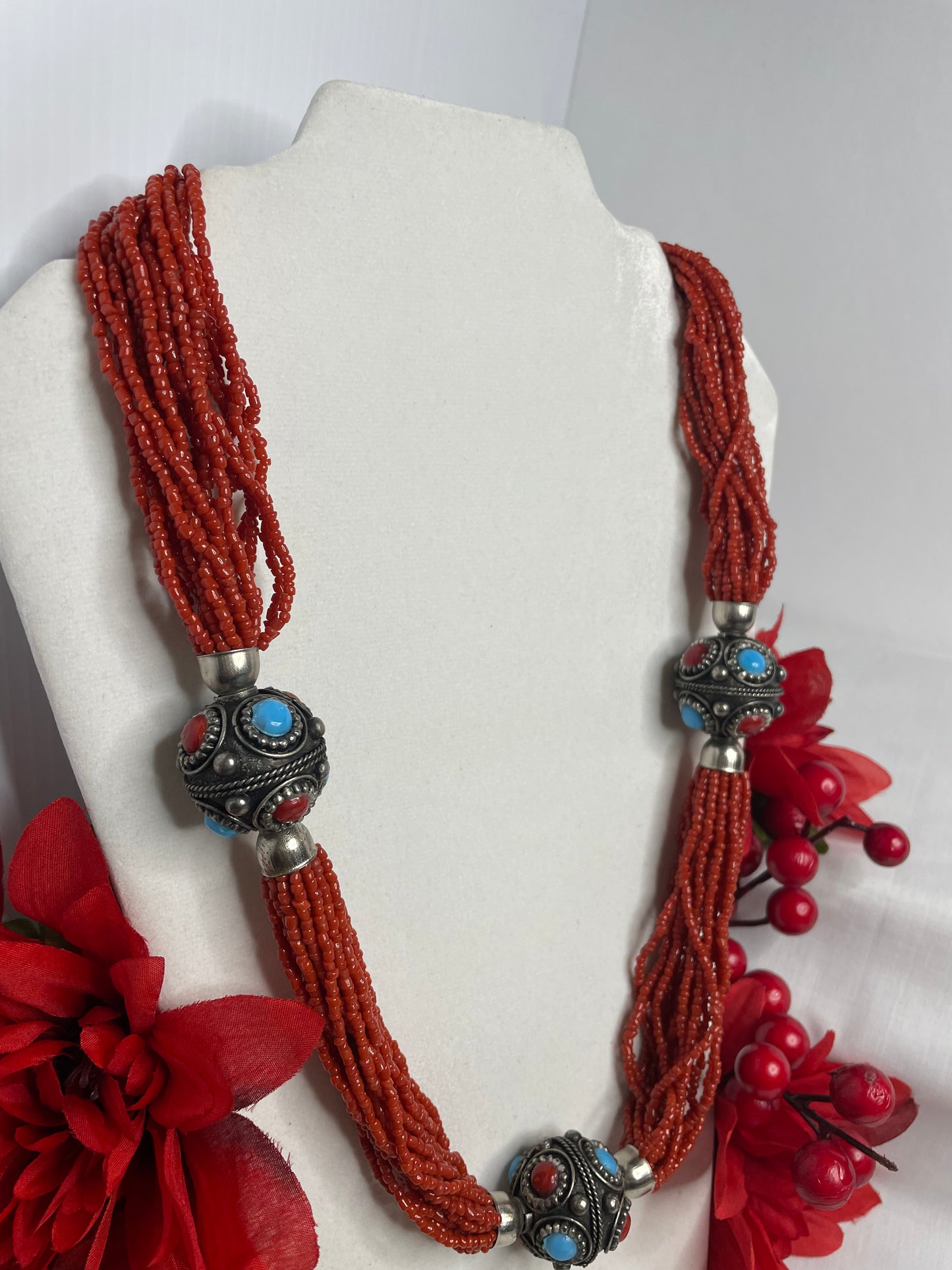 Red Beaded Necklace w/Chun Balls