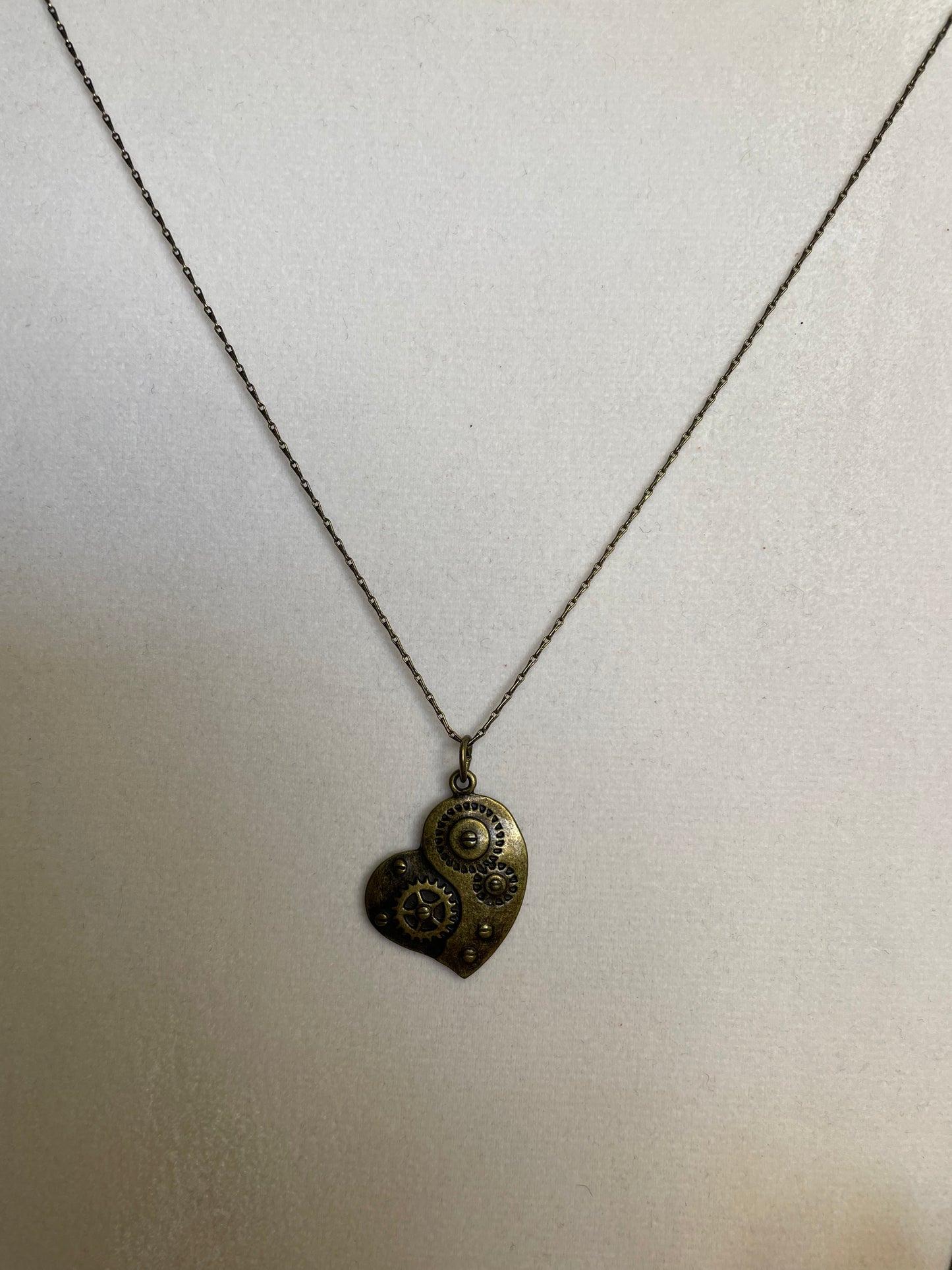 Heart w/Gears, Antique Brass Necklace.