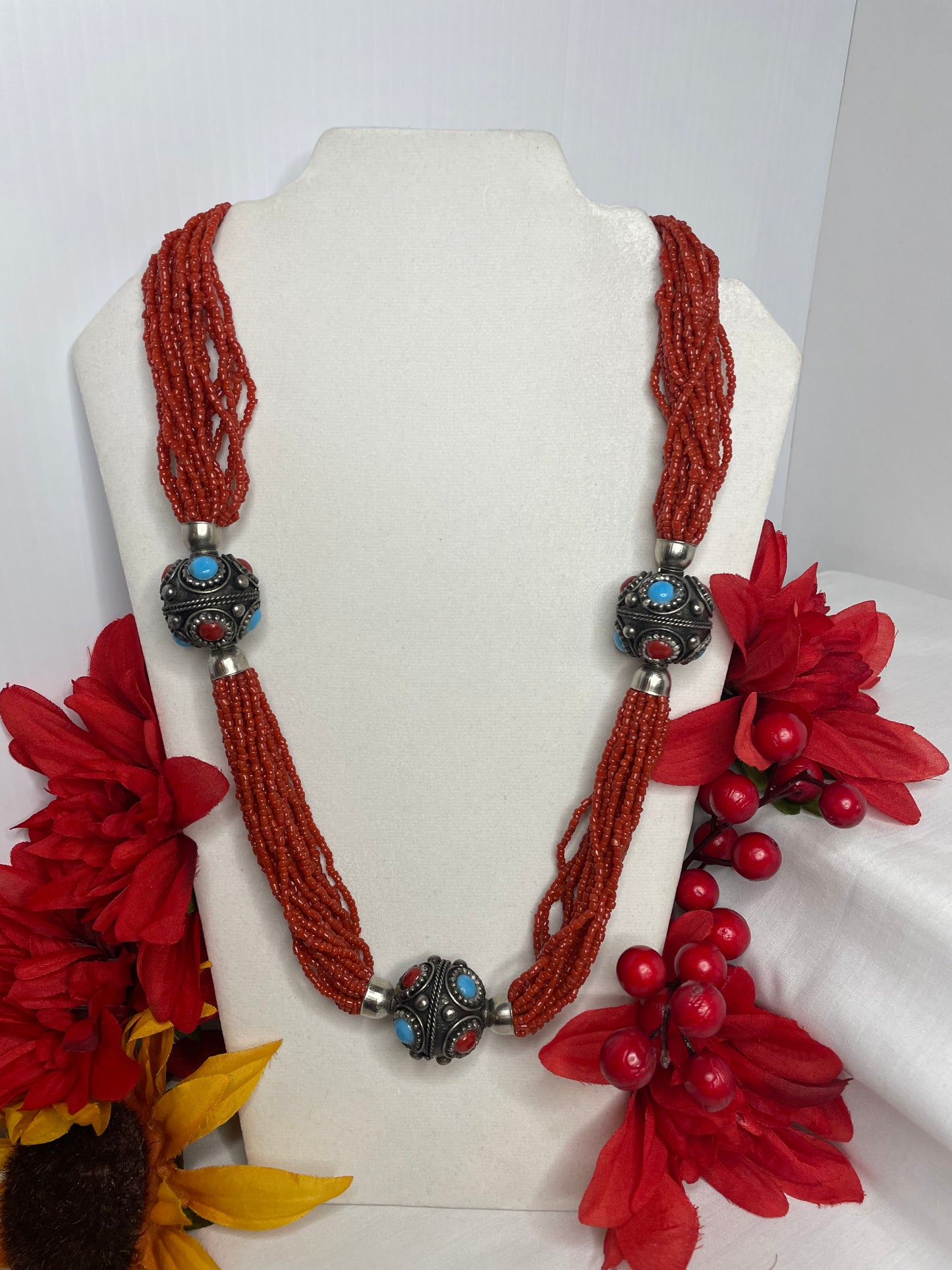 Red Beaded Necklace w/Chun Balls