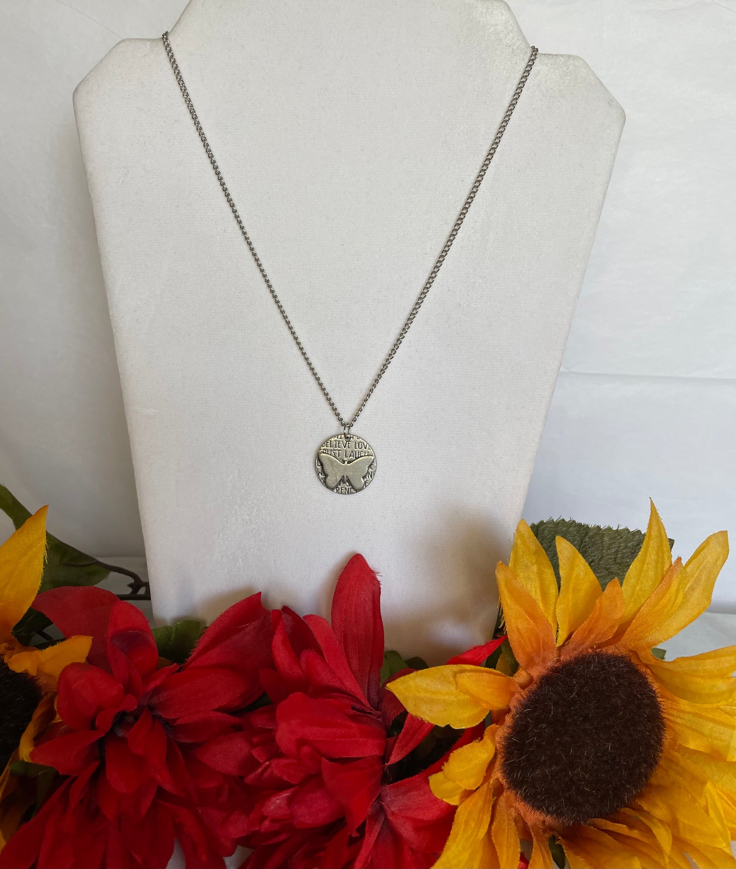 Butterfly, Silver Metal Necklace.